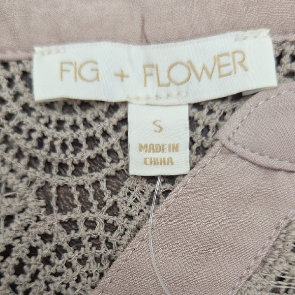 NwT Anthropologie Chic Lace-Accented Beige Blouse Boho Flowy Lace Farmhouse - Picture 7 of 9